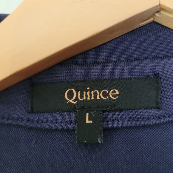 Quince Women's Wrap Dress Size L Navy Blue 100% Silk Solid Long Sleeves Collared - Picture 2 of 8